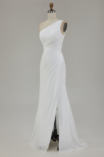 Ivory One Shoulder Chiffon Beach Maxi Engagement Dress with Slit