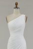 Load image into Gallery viewer, Ivory One Shoulder Chiffon Beach Maxi Engagement Dress with Slit