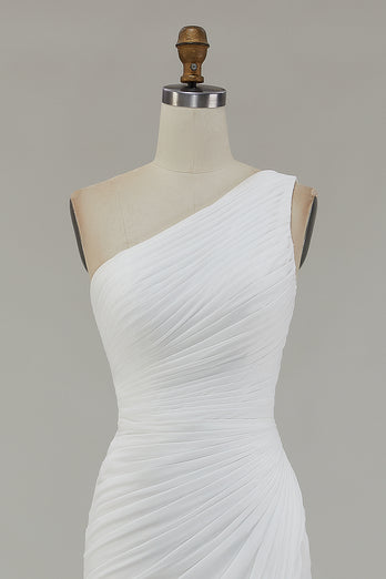 Ivory One Shoulder Chiffon Beach Maxi Engagement Dress with Slit