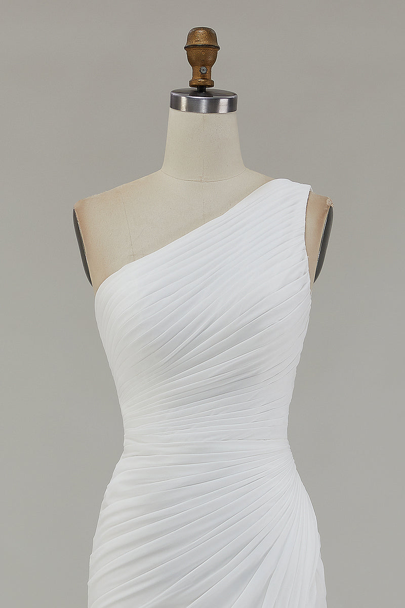 Load image into Gallery viewer, Ivory One Shoulder Chiffon Beach Maxi Engagement Dress with Slit