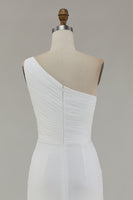 Load image into Gallery viewer, Ivory One Shoulder Chiffon Beach Maxi Engagement Dress with Slit