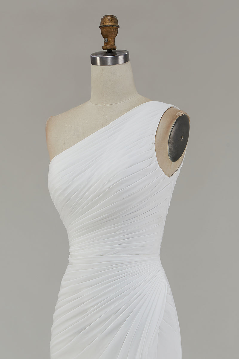 Load image into Gallery viewer, Ivory One Shoulder Chiffon Beach Maxi Engagement Dress with Slit