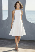 Load image into Gallery viewer, Ivory Satin A Line Halter Little White Dress