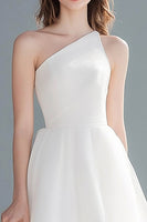 Load image into Gallery viewer, Simple Ivory A Line One Shoulder Midi Tulle Wedding Reception Dress
