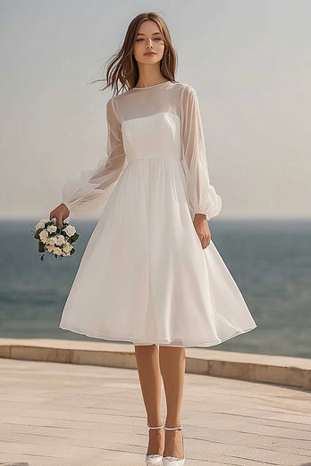 Elegant Ivory Tulle Long Sleeves Midi Bridal Shower Dress
