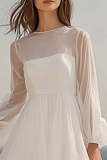 Elegant Ivory Tulle Long Sleeves Midi Bridal Shower Dress