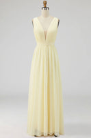 Load image into Gallery viewer, Chiffon Daffodil Deep V Neck Ruched Beach Maxi Engagement Dress