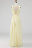 Load image into Gallery viewer, Chiffon Daffodil Deep V Neck Ruched Beach Maxi Engagement Dress