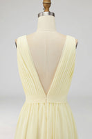 Load image into Gallery viewer, Chiffon Daffodil Deep V Neck Ruched Beach Maxi Engagement Dress