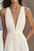 Load image into Gallery viewer, Chiffon Ivory Deep V-Neck Ruched Beach Maxi Engagement Dress