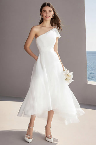 Ivory Organza One Shoulder Maxi Wedding Reception Dress