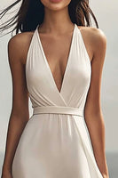 Load image into Gallery viewer, Chiffon Deep V-Neck A Line Ivory Maxi Rehearsal Dinner Dress