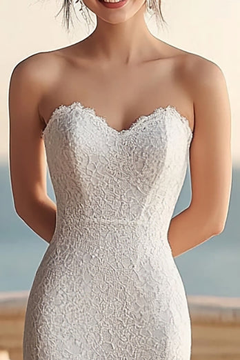 Ivory Lace Sweetheart Maxi Rehearsal Dinner Dress