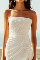 Load image into Gallery viewer, Strapless Ivory Ruched Chiffon Mermaid Maxi Engagement Dress