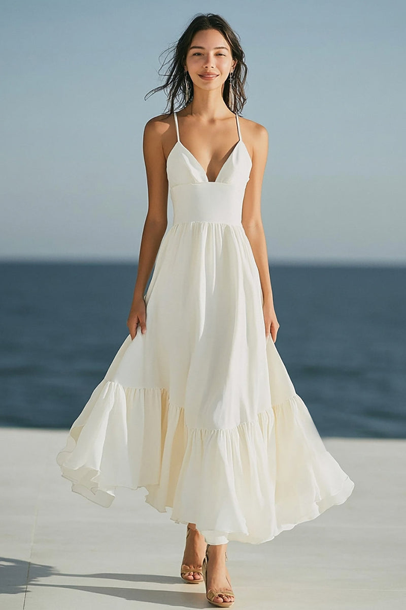 Load image into Gallery viewer, Simple Dusty Rose Spaghetti Straps Ruffled Boho Maxi Summer Dress