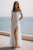 Load image into Gallery viewer, Sparkly Sequin A Line Ivory Maxi Wedding Reception Dress with Slit