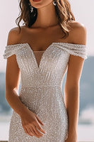 Load image into Gallery viewer, Sparkly Ivory Sequin Mermaid Maxi Rehearsal Dinner Dress