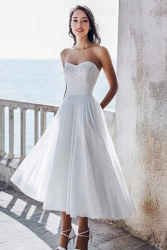 Ivory Sweetheart Chiffon A Line Maxi Engagement Dress with Appliques
