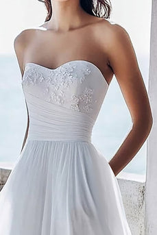 Ivory Sweetheart Chiffon A Line Maxi Engagement Dress with Appliques