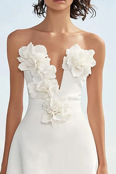 Floral Strapless Ivory Satin Maxi Rehearsal Dinner Dress