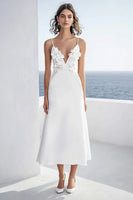 Load image into Gallery viewer, Ivory Floral Deep V-Neck Maxi Satin Rehearsal Dinner Dress