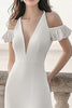 Load image into Gallery viewer, Ivory Sheath Ruffled Satin Maxi Rehearsal Dinner Dress with Slit