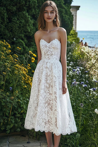 Ivory Lace Sweetheart Beach Maxi Engagement Dress