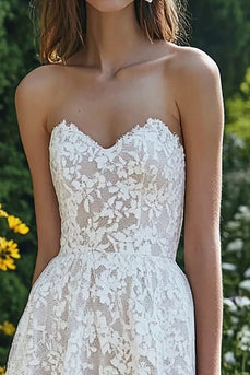 Ivory Lace Sweetheart Beach Maxi Engagement Dress