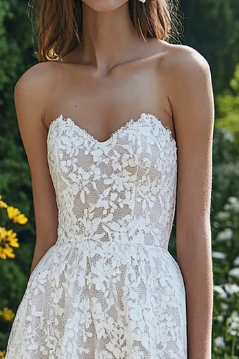 Ivory Lace Sweetheart Beach Maxi Engagement Dress