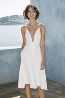 Load image into Gallery viewer, Ivory Satin Beach Midi Bridal Shower Dress with Sash