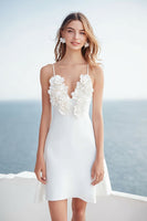 Load image into Gallery viewer, Ivory Satin Floral A Line Mini Bridal Shower Dress