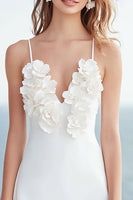 Load image into Gallery viewer, Ivory Satin Floral A Line Mini Bridal Shower Dress