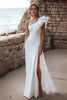 Load image into Gallery viewer, Ivory One Shoulder Ruffled Maxi Satin Rehearsal Dinner Dress with Slit