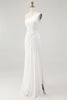 Load image into Gallery viewer, Ivory Chiffon Ruched One Shoulder Maxi Rehearsal Dinner Dress with Slit