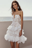 Load image into Gallery viewer, Ivory Lace A Line Mini Corset Bachelorette Dress with Ruffles