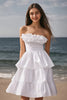 Load image into Gallery viewer, Ivory Tiered Strapless Mini Bachelorette Dress with Ruffles