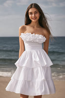 Load image into Gallery viewer, Ivory Tiered Strapless Mini Bachelorette Dress with Ruffles