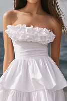 Load image into Gallery viewer, Ivory Tiered Strapless Mini Bachelorette Dress with Ruffles