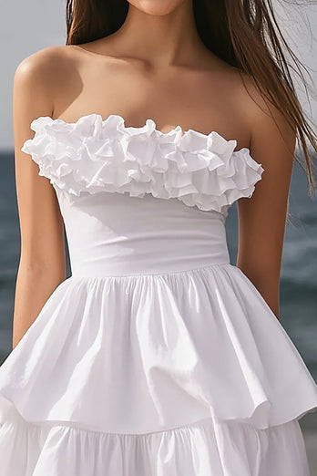 Ivory Tiered Strapless Mini Bachelorette Dress with Ruffles