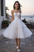 Load image into Gallery viewer, Ivory Sweetheart Tulle Tiered Midi Bachelorette Dress