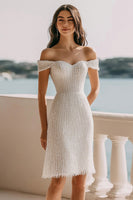 Load image into Gallery viewer, Sparkly Ivory Off the Shoulder Bodycon Sequin Mini Bridal Shower Dress