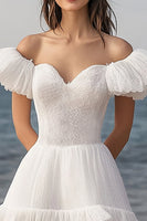 Load image into Gallery viewer, Lace Tiered Ivory Mini Bachelorette Dress with Ruffles