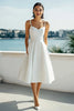 Load image into Gallery viewer, Simple Satin Spaghetti Straps A Line Ivory Midi Bridal Shower Dress