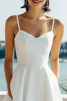 Load image into Gallery viewer, Simple Satin Spaghetti Straps A Line Ivory Midi Bridal Shower Dress