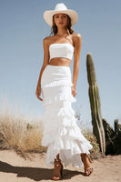 Load image into Gallery viewer, Ivory Tiered 2 Piece Maxi Boho Western Wedding Dress with Ruffles