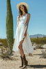 Load image into Gallery viewer, Ivory A Line Asymmetrical Midi Boho Western Wedding Dress with Slit