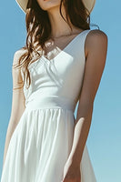 Load image into Gallery viewer, Ivory A Line Asymmetrical Midi Boho Western Wedding Dress with Slit