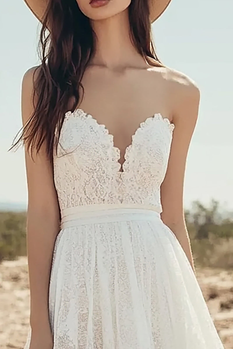 Load image into Gallery viewer, Ivory Sweetheart Lace A Line Maxi Boho Western Wedding Dress