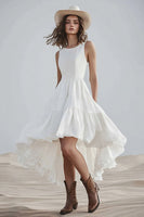 Load image into Gallery viewer, Ivory High-Low A Line Boho Western Wedding Dress