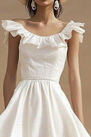 Load image into Gallery viewer, Ivory Boho Boat Neck High-Low Western Wedding Dress with Ruffles